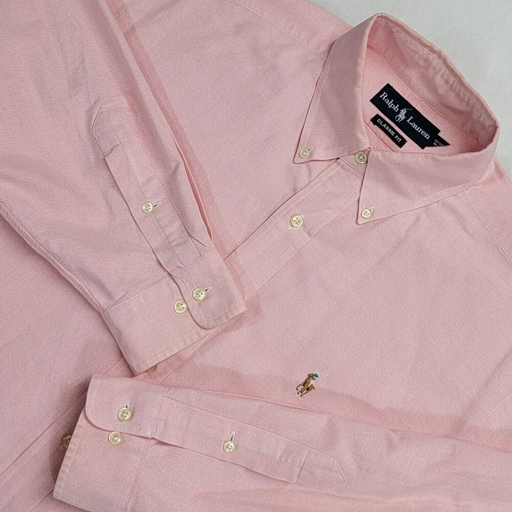 Ralph Lauren Classic Fit Oxford Pony Long Sleeve Size 16 Pink Button-Down Mens